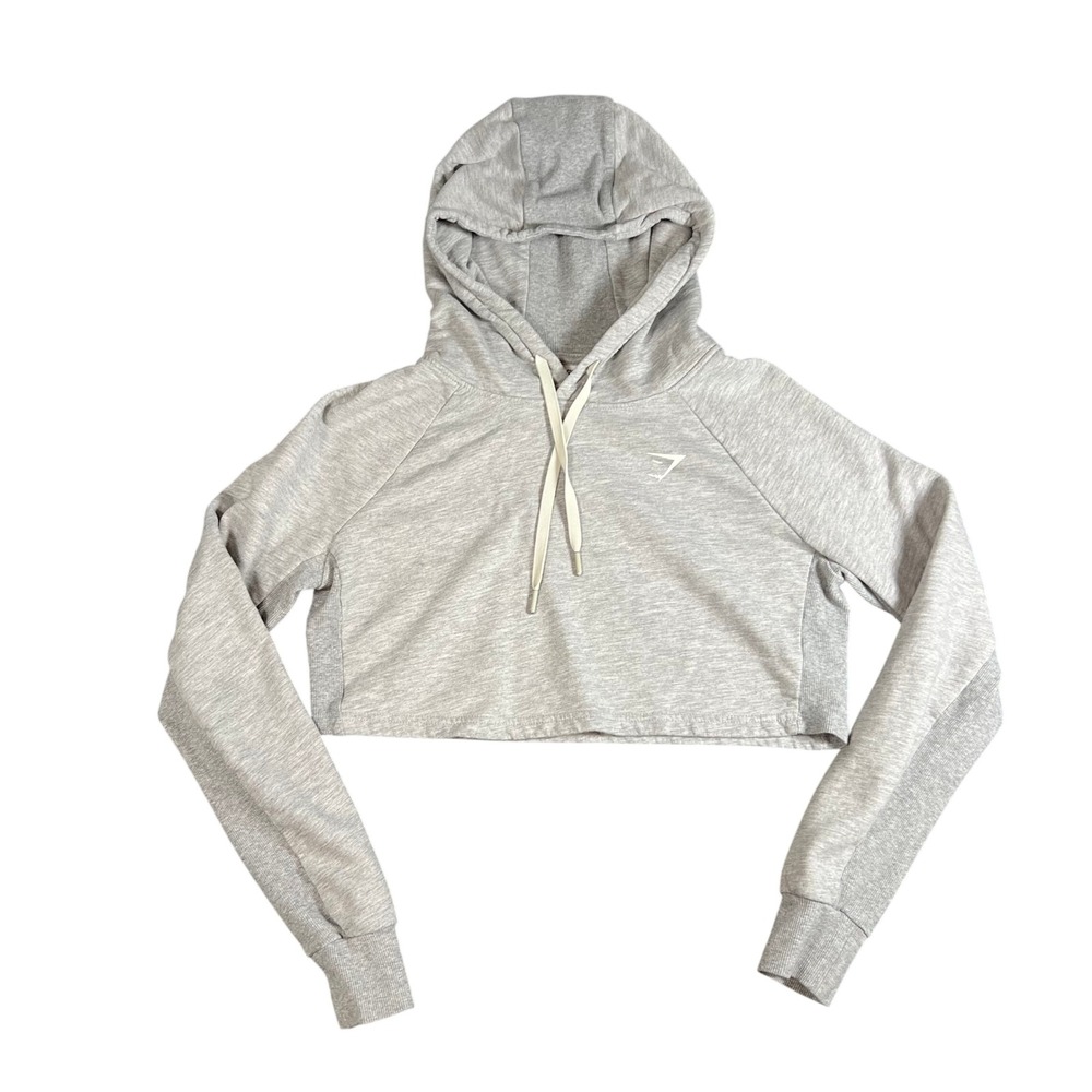 Gymshark Womens Small Grey Cropped Hoodie‎ Raglan Sleeve Pullover Activewear